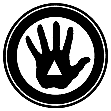 black hand with a white triangle in center